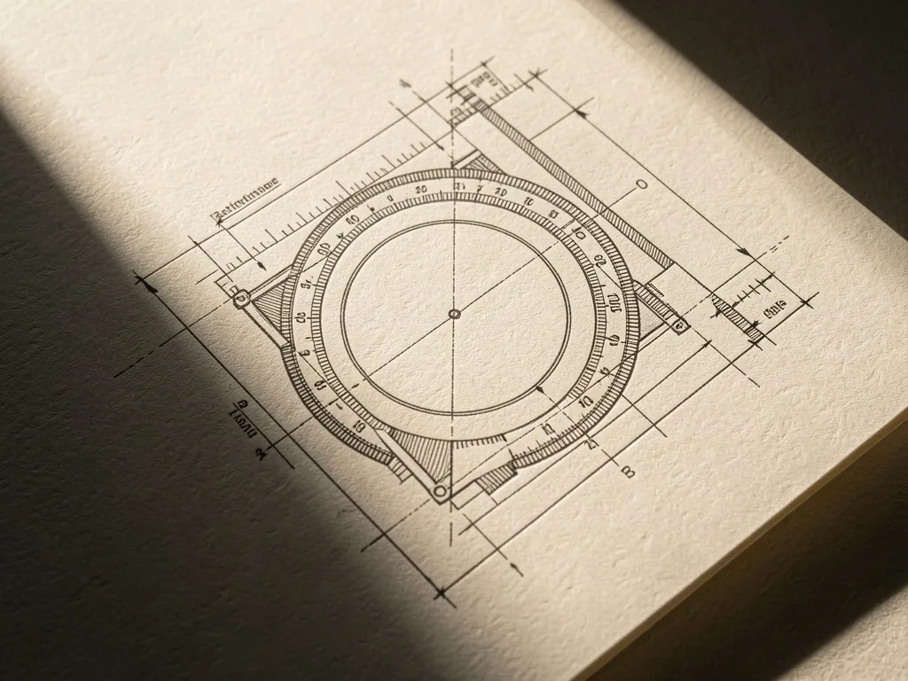 Plano de papel de dibujo técnico con anotaciones geométricas