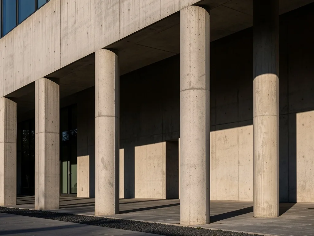 Sombras geométricas sobre fachada de hormigón modernista